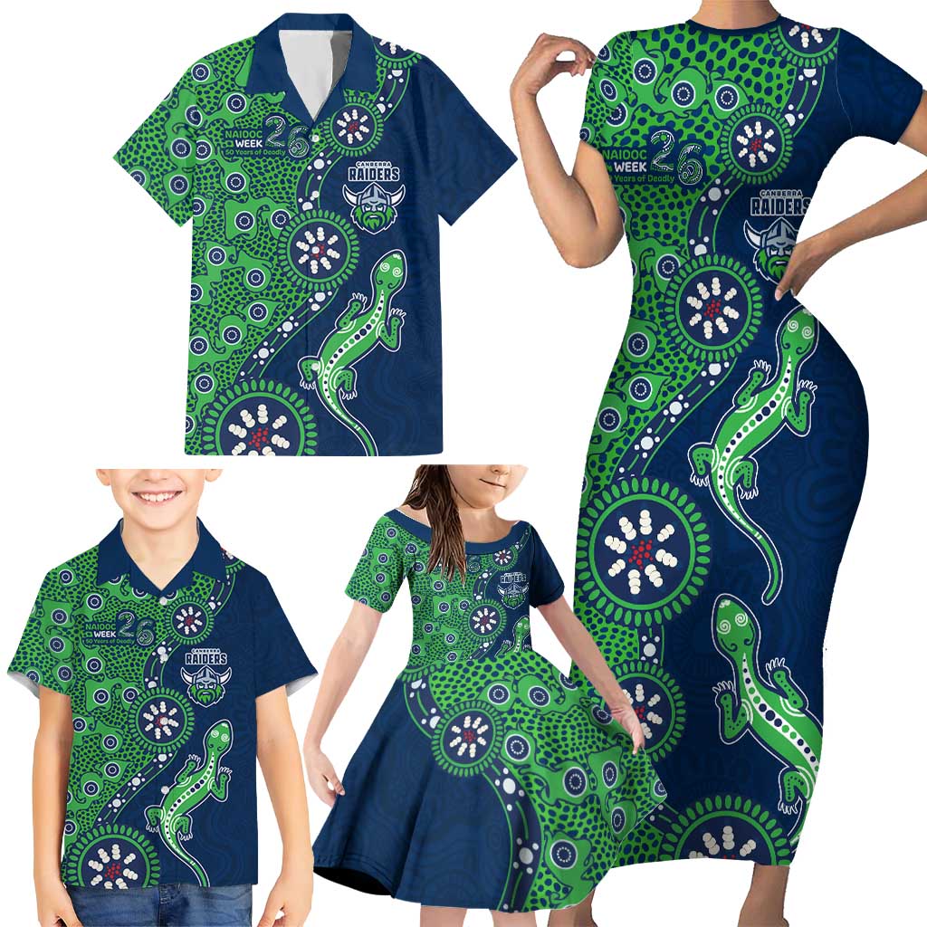 Canberra Raiders NAIDOC Week 2026 Family Matching Short Sleeve Bodycon Dress and Hawaiian Shirt Aboriginal Lizard Dot Painting - 50 Years of Deadly