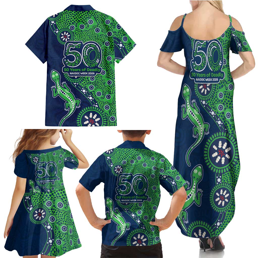 Canberra Raiders NAIDOC Week 2026 Family Matching Summer Maxi Dress and Hawaiian Shirt Aboriginal Lizard Dot Painting - 50 Years of Deadly