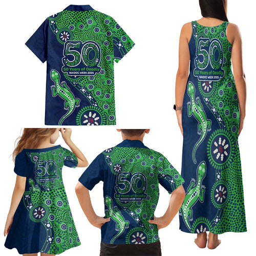 Canberra Raiders NAIDOC Week 2026 Family Matching Tank Maxi Dress and Hawaiian Shirt Aboriginal Lizard Dot Painting - 50 Years of Deadly