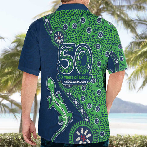 Canberra Raiders NAIDOC Week 2026 Hawaiian Shirt Aboriginal Lizard Dot Painting - 50 Years of Deadly