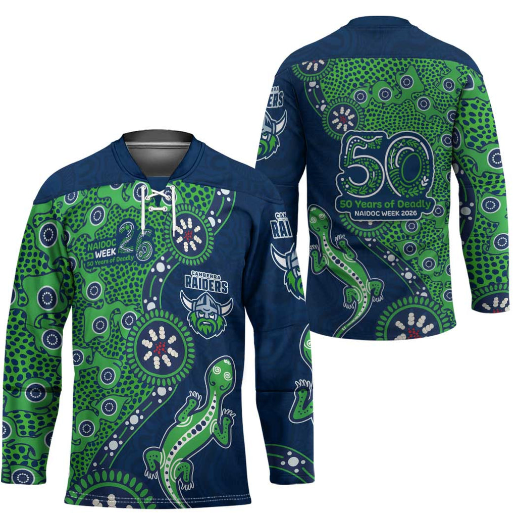 Canberra Raiders NAIDOC Week 2026 Hockey Jersey Aboriginal Lizard Dot Painting - 50 Years of Deadly