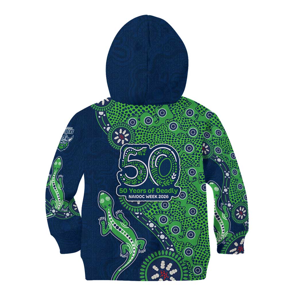 Canberra Raiders NAIDOC Week 2026 Kid Hoodie Aboriginal Lizard Dot Painting - 50 Years of Deadly