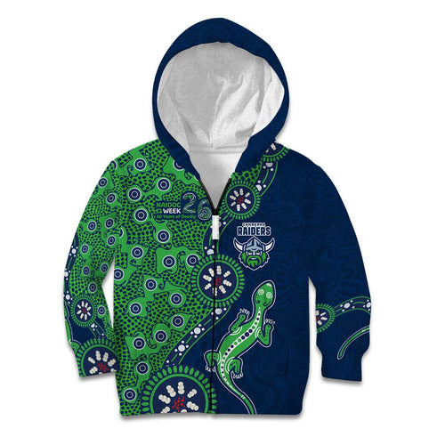 Canberra Raiders NAIDOC Week 2026 Kid Hoodie Aboriginal Lizard Dot Painting - 50 Years of Deadly