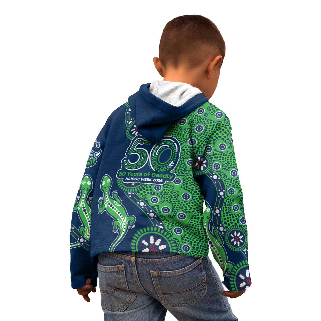 Canberra Raiders NAIDOC Week 2026 Kid Hoodie Aboriginal Lizard Dot Painting - 50 Years of Deadly