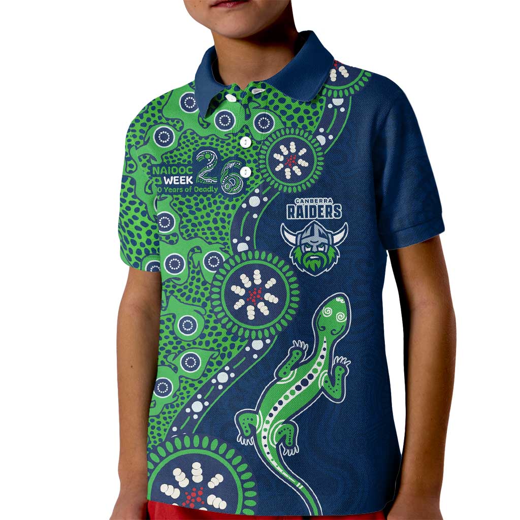 Canberra Raiders NAIDOC Week 2026 Kid Polo Shirt Aboriginal Lizard Dot Painting - 50 Years of Deadly