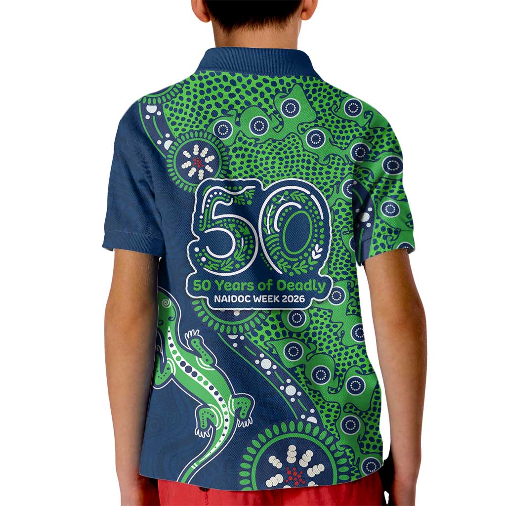 Canberra Raiders NAIDOC Week 2026 Kid Polo Shirt Aboriginal Lizard Dot Painting - 50 Years of Deadly