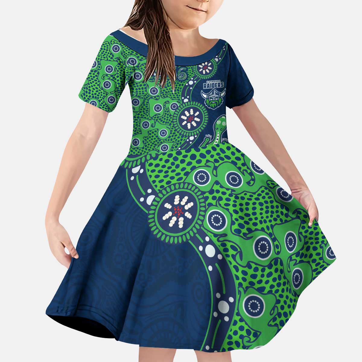 Canberra Raiders NAIDOC Week 2026 Kid Short Sleeve Dress Aboriginal Lizard Dot Painting - 50 Years of Deadly