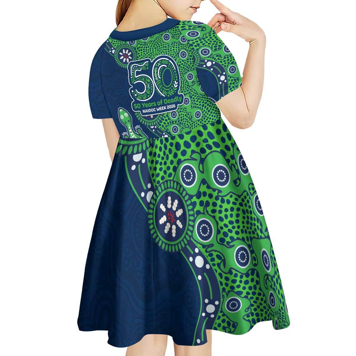 Canberra Raiders NAIDOC Week 2026 Kid Short Sleeve Dress Aboriginal Lizard Dot Painting - 50 Years of Deadly