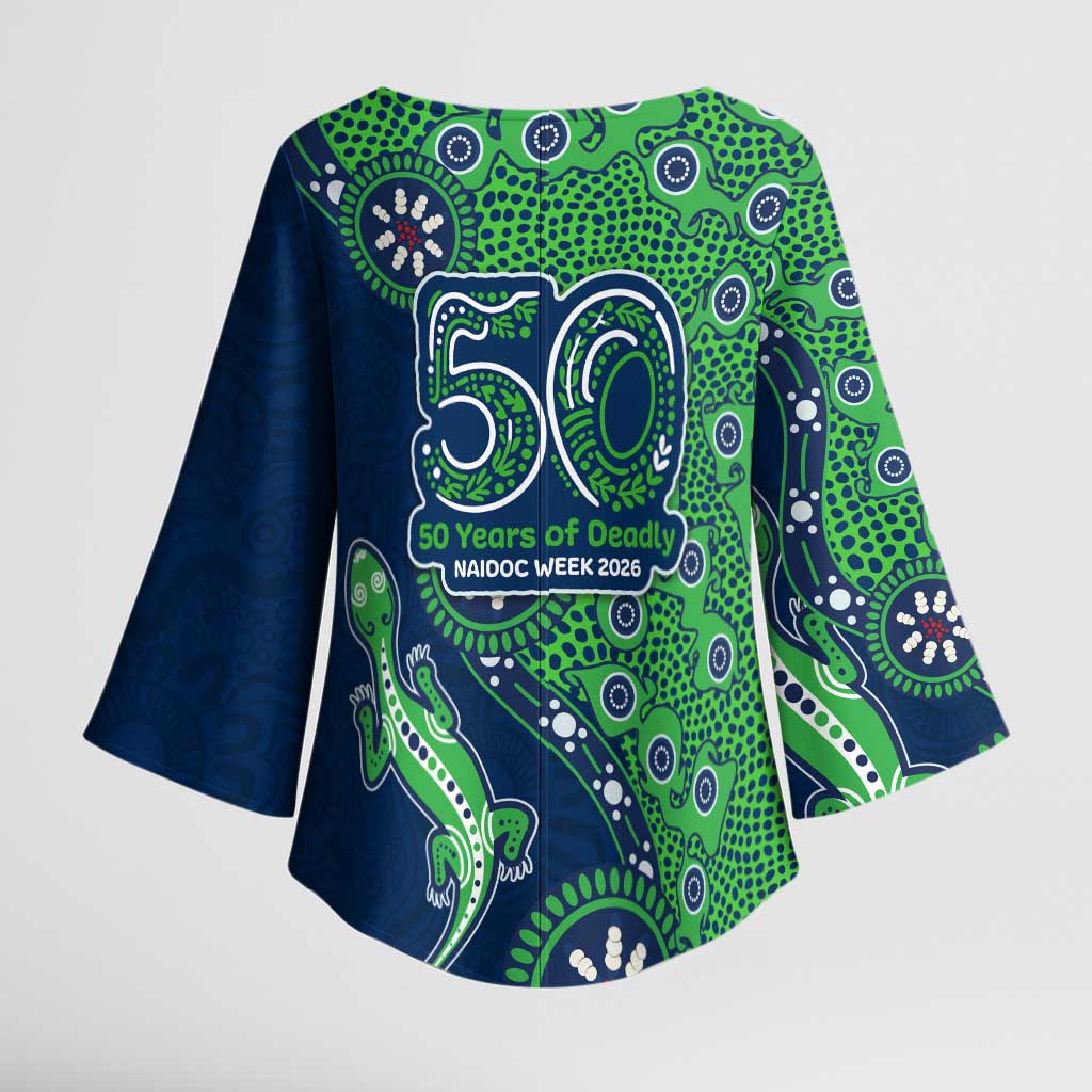 Canberra Raiders NAIDOC Week 2026 Kimono Sleeve Blouse Aboriginal Lizard Dot Painting - 50 Years of Deadly
