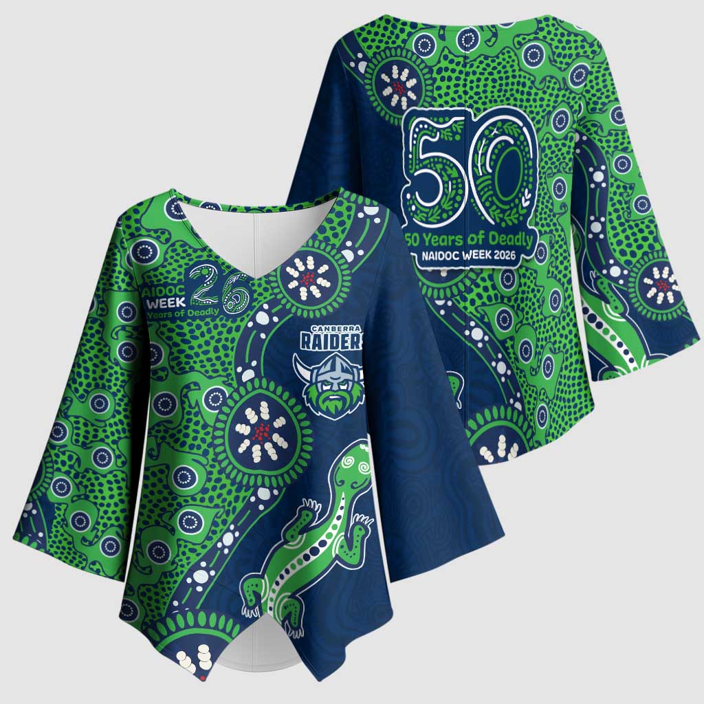 Canberra Raiders NAIDOC Week 2026 Kimono Sleeve Blouse Aboriginal Lizard Dot Painting - 50 Years of Deadly