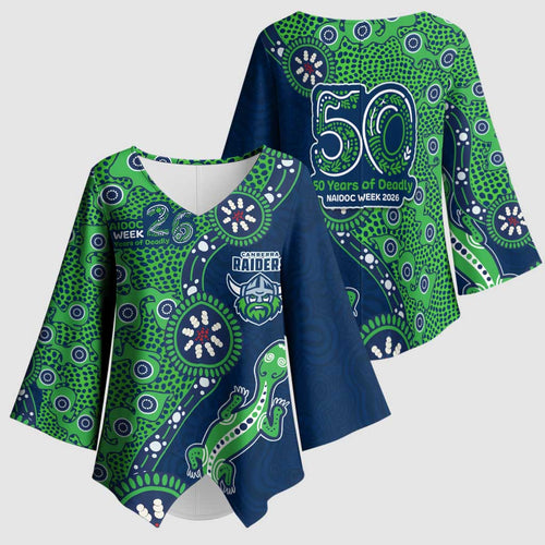 Canberra Raiders NAIDOC Week 2026 Kimono Sleeve Blouse Aboriginal Lizard Dot Painting - 50 Years of Deadly