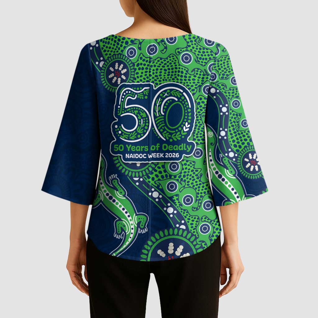Canberra Raiders NAIDOC Week 2026 Kimono Sleeve Blouse Aboriginal Lizard Dot Painting - 50 Years of Deadly