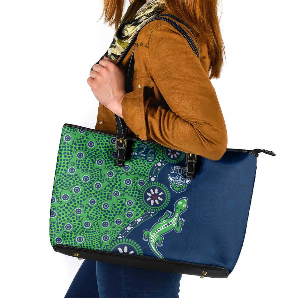 Canberra Raiders NAIDOC Week 2026 Leather Tote Bag Aboriginal Lizard Dot Painting - 50 Years of Deadly