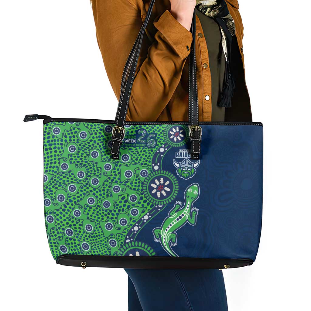 Canberra Raiders NAIDOC Week 2026 Leather Tote Bag Aboriginal Lizard Dot Painting - 50 Years of Deadly