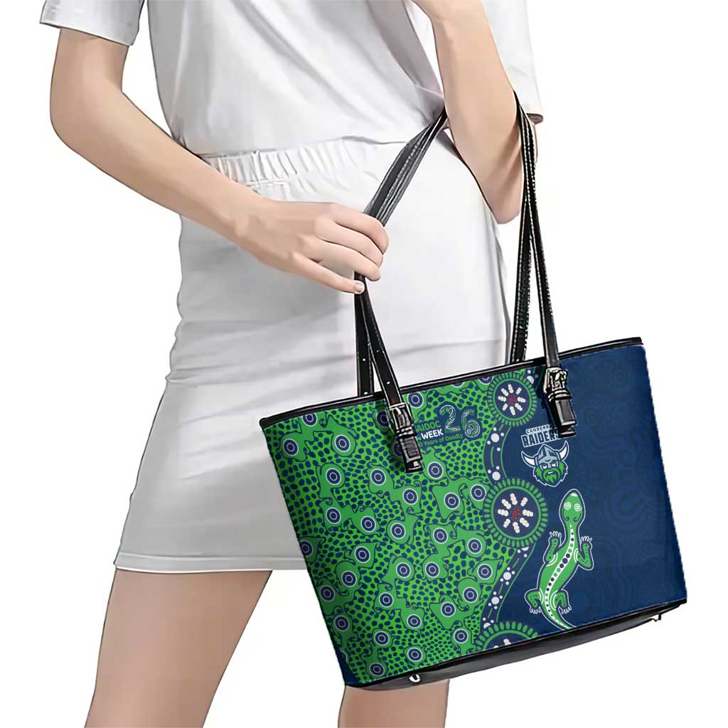 Canberra Raiders NAIDOC Week 2026 Leather Tote Bag Aboriginal Lizard Dot Painting - 50 Years of Deadly