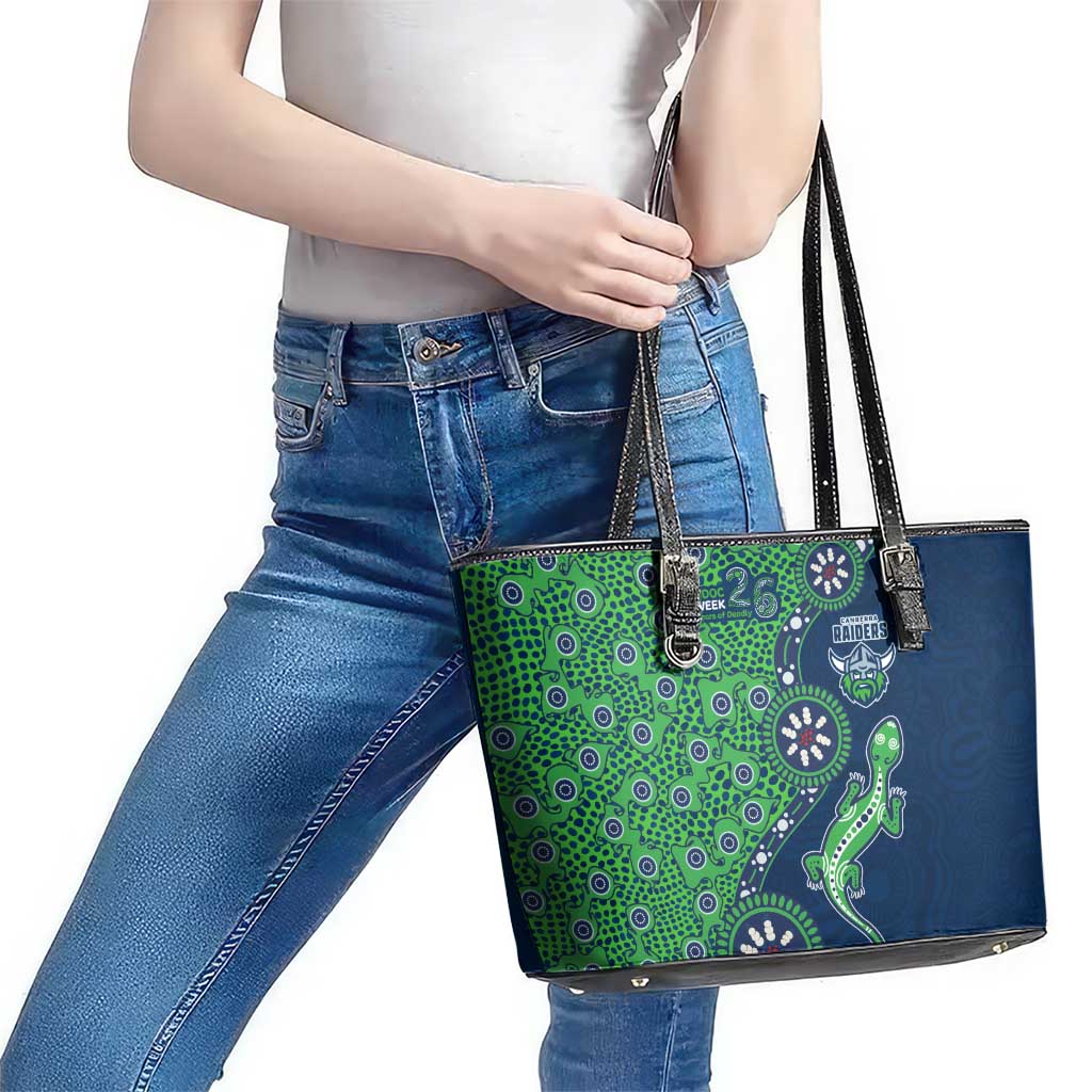 Canberra Raiders NAIDOC Week 2026 Leather Tote Bag Aboriginal Lizard Dot Painting - 50 Years of Deadly