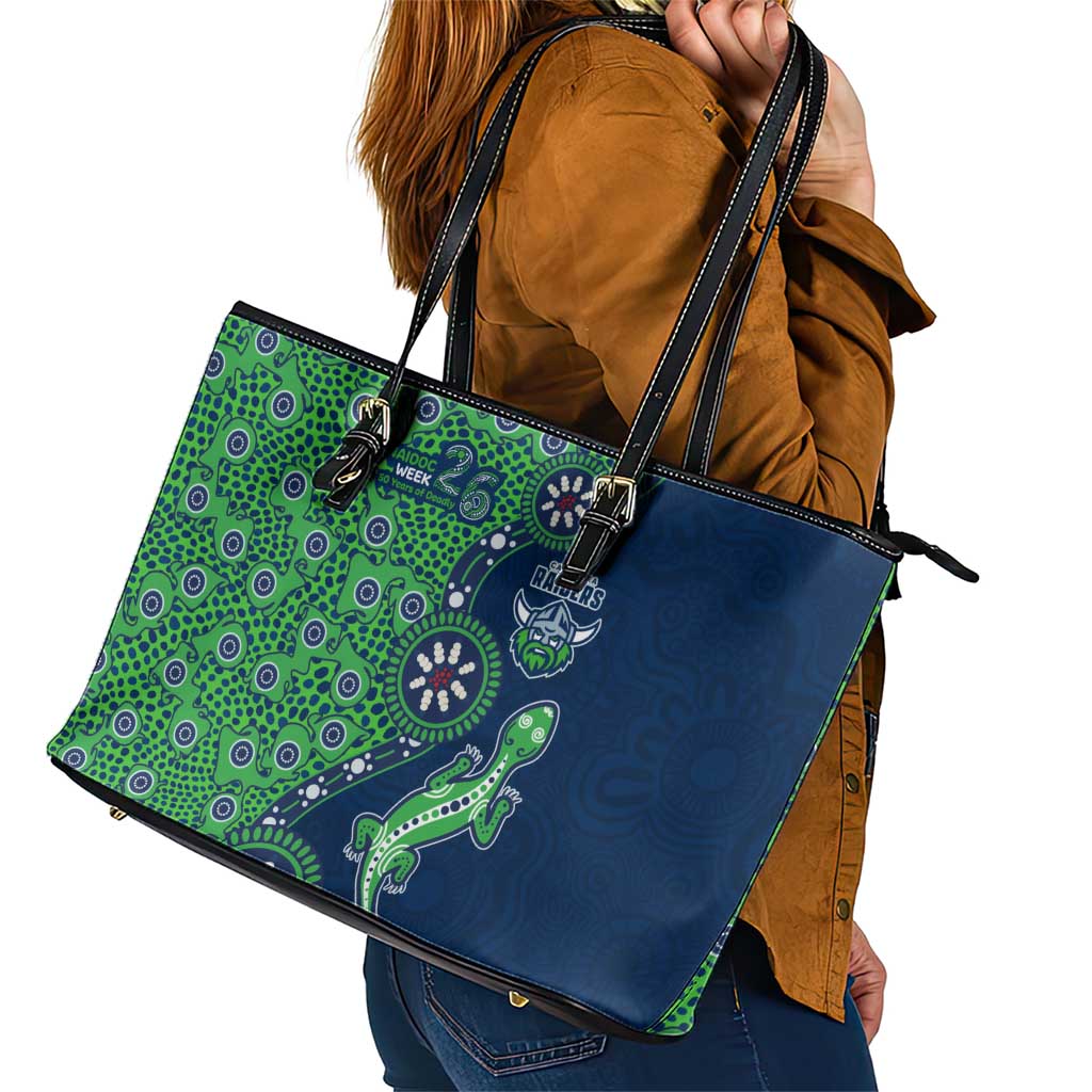 Canberra Raiders NAIDOC Week 2026 Leather Tote Bag Aboriginal Lizard Dot Painting - 50 Years of Deadly