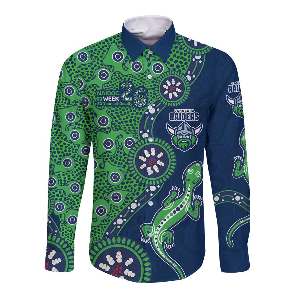 Canberra Raiders NAIDOC Week 2026 Long Sleeve Button Shirt Aboriginal Lizard Dot Painting - 50 Years of Deadly