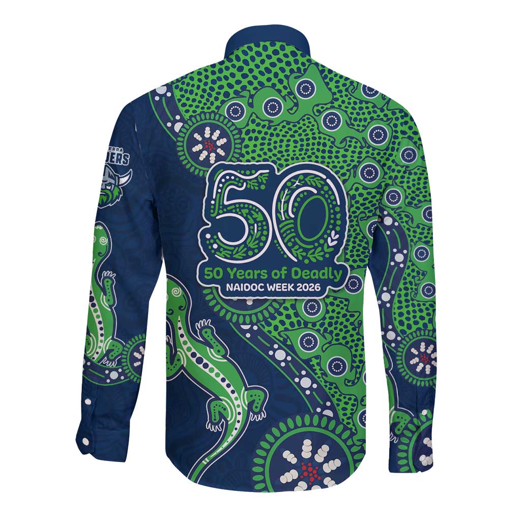 Canberra Raiders NAIDOC Week 2026 Long Sleeve Button Shirt Aboriginal Lizard Dot Painting - 50 Years of Deadly