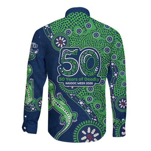 Canberra Raiders NAIDOC Week 2026 Long Sleeve Button Shirt Aboriginal Lizard Dot Painting - 50 Years of Deadly