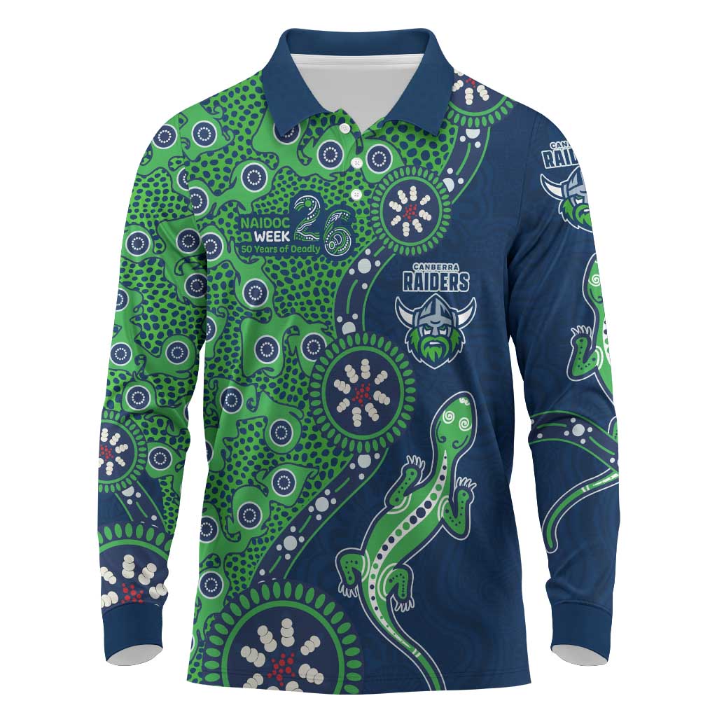 Canberra Raiders NAIDOC Week 2026 Long Sleeve Polo Shirt Aboriginal Lizard Dot Painting - 50 Years of Deadly