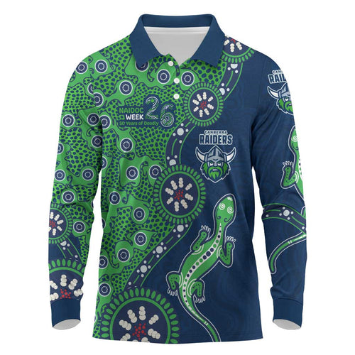 Canberra Raiders NAIDOC Week 2026 Long Sleeve Polo Shirt Aboriginal Lizard Dot Painting - 50 Years of Deadly