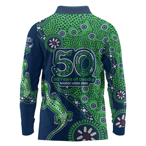 Canberra Raiders NAIDOC Week 2026 Long Sleeve Polo Shirt Aboriginal Lizard Dot Painting - 50 Years of Deadly