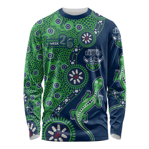 Canberra Raiders NAIDOC Week 2026 Long Sleeve Shirt Aboriginal Lizard Dot Painting - 50 Years of Deadly