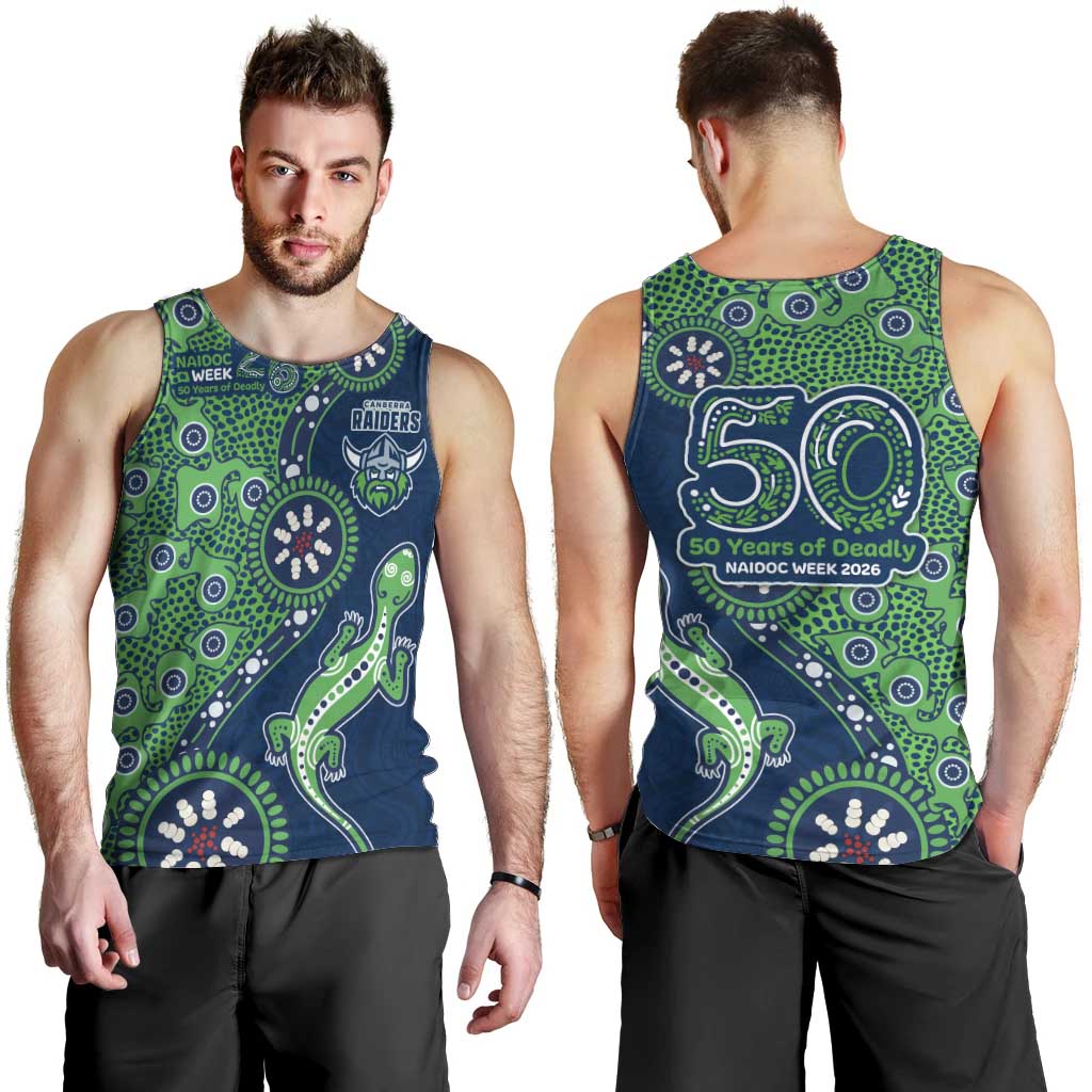 Canberra Raiders NAIDOC Week 2026 Men Tank Top Aboriginal Lizard Dot Painting - 50 Years of Deadly