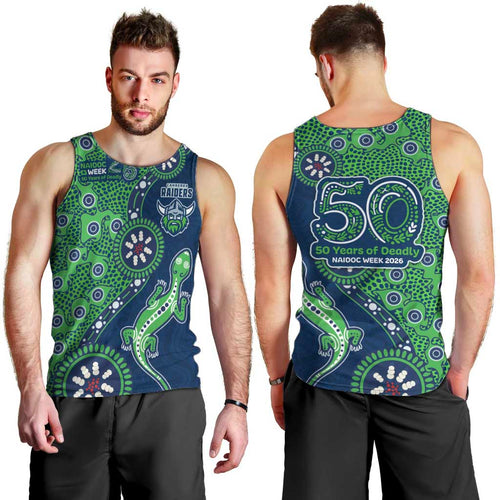 Canberra Raiders NAIDOC Week 2026 Men Tank Top Aboriginal Lizard Dot Painting - 50 Years of Deadly
