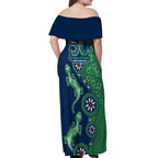 Canberra Raiders NAIDOC Week 2026 Off Shoulder Maxi Dress Aboriginal Lizard Dot Painting - 50 Years of Deadly