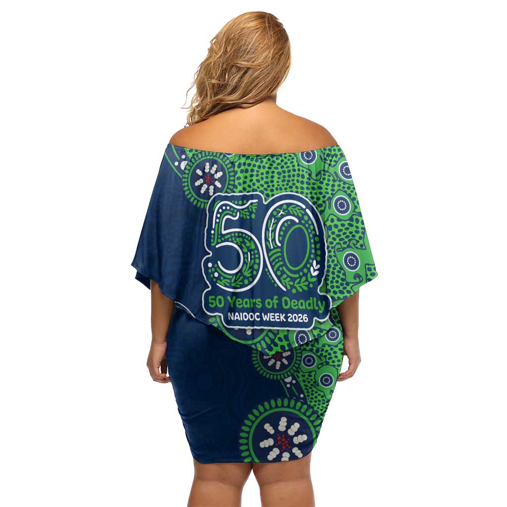 Canberra Raiders NAIDOC Week 2026 Off Shoulder Short Dress Aboriginal Lizard Dot Painting - 50 Years of Deadly