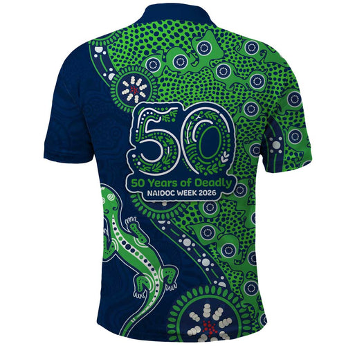 Canberra Raiders NAIDOC Week 2026 Polo Shirt Aboriginal Lizard Dot Painting - 50 Years of Deadly