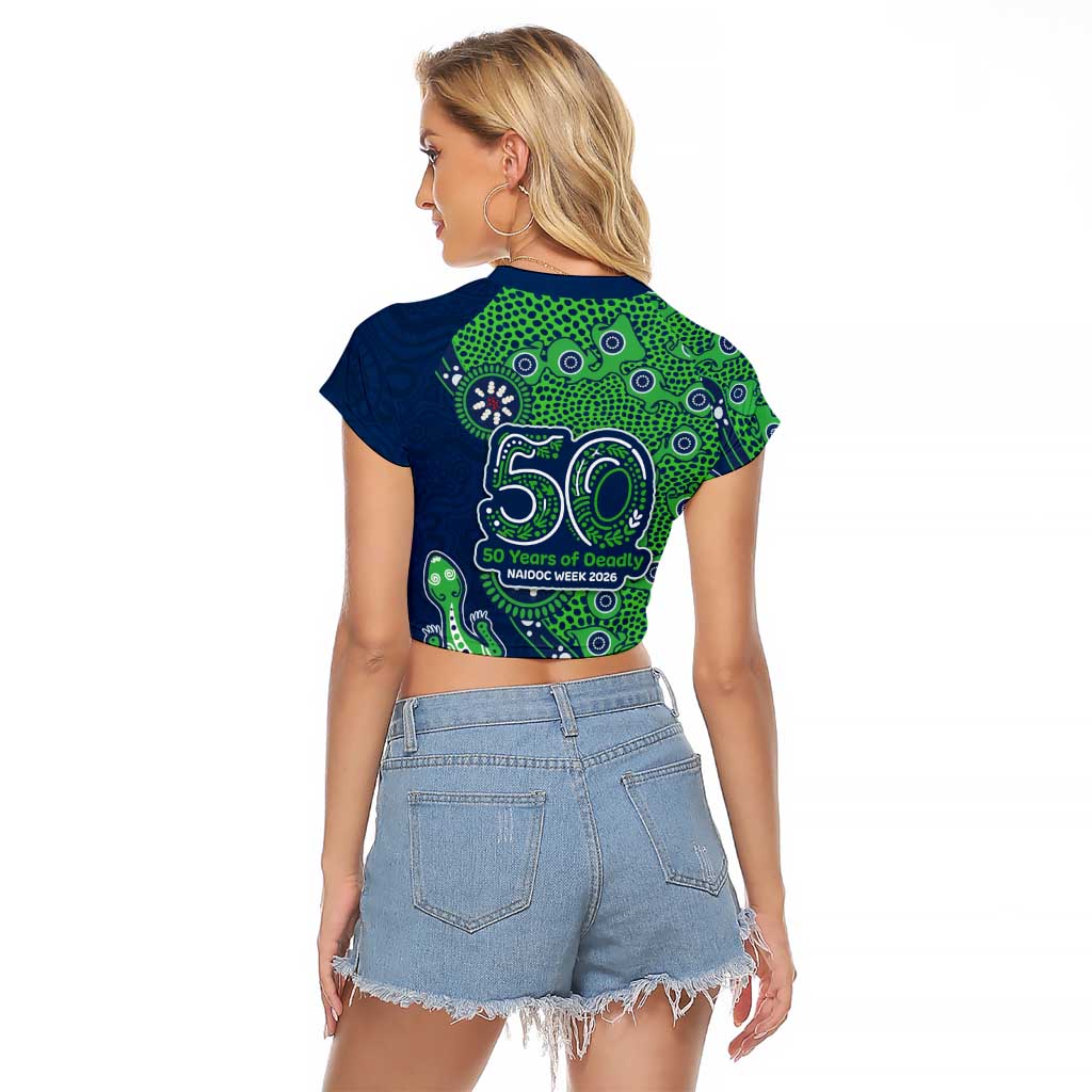 Canberra Raiders NAIDOC Week 2026 Raglan Cropped T Shirt Aboriginal Lizard Dot Painting - 50 Years of Deadly