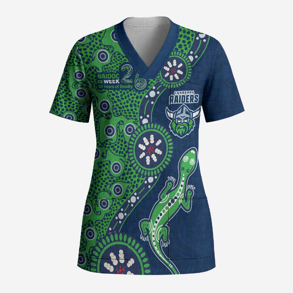 Canberra Raiders NAIDOC Week 2026 Scrub Top Aboriginal Lizard Dot Painting - 50 Years of Deadly