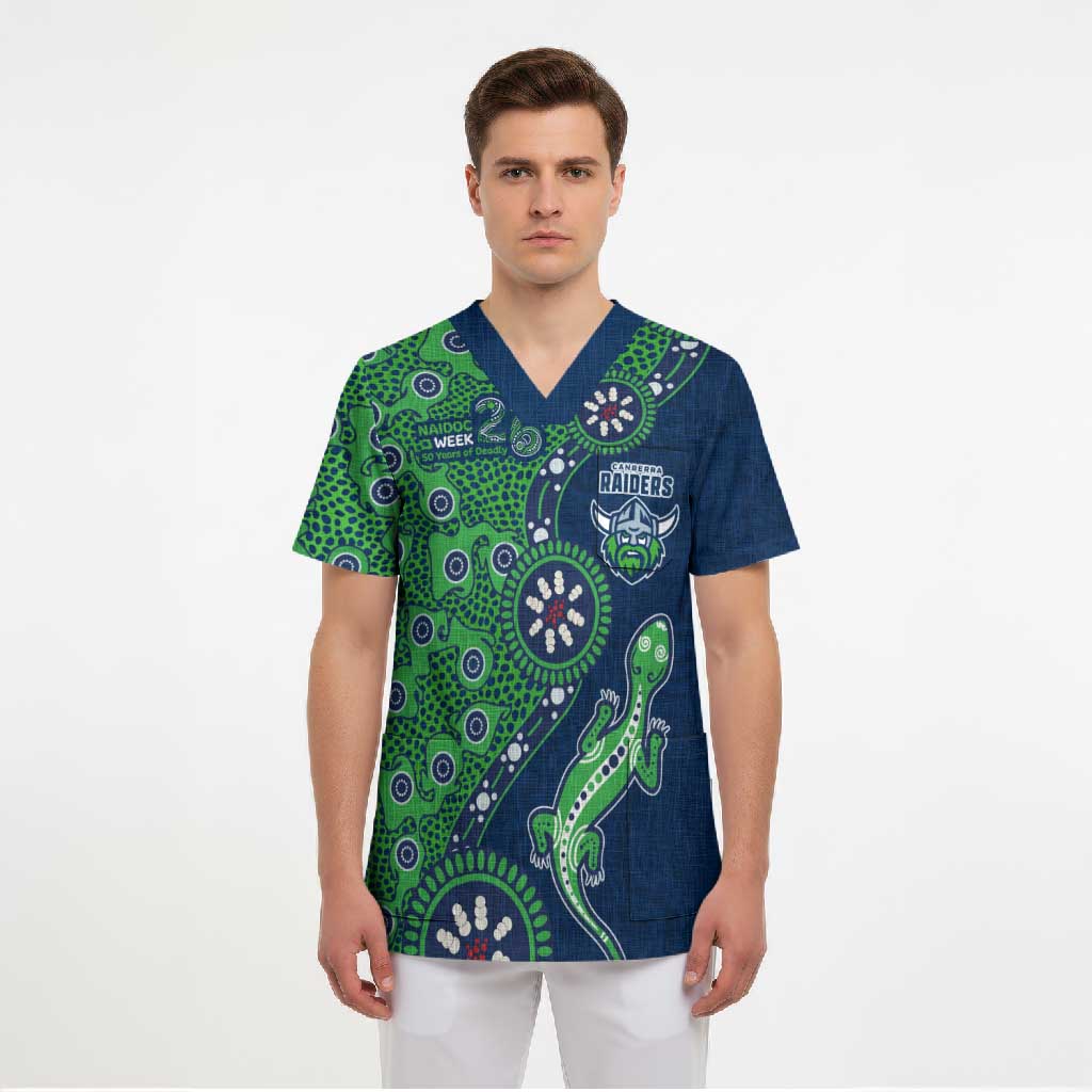 Canberra Raiders NAIDOC Week 2026 Scrub Top Aboriginal Lizard Dot Painting - 50 Years of Deadly