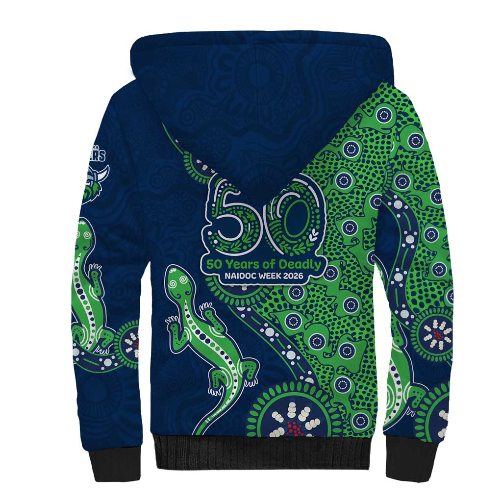 Canberra Raiders NAIDOC Week 2026 Sherpa Hoodie Aboriginal Lizard Dot Painting - 50 Years of Deadly