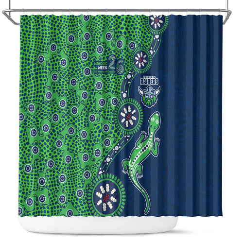 Canberra Raiders NAIDOC Week 2026 Shower Curtain Aboriginal Lizard Dot Painting - 50 Years of Deadly