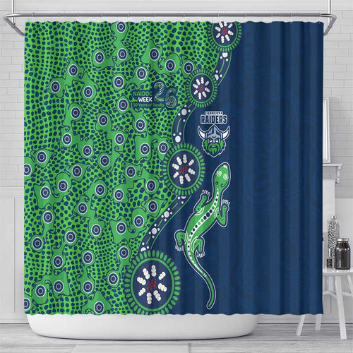 Canberra Raiders NAIDOC Week 2026 Shower Curtain Aboriginal Lizard Dot Painting - 50 Years of Deadly