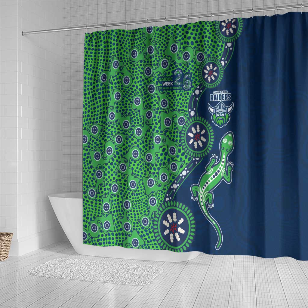 Canberra Raiders NAIDOC Week 2026 Shower Curtain Aboriginal Lizard Dot Painting - 50 Years of Deadly
