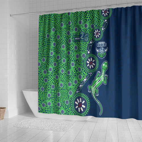 Canberra Raiders NAIDOC Week 2026 Shower Curtain Aboriginal Lizard Dot Painting - 50 Years of Deadly
