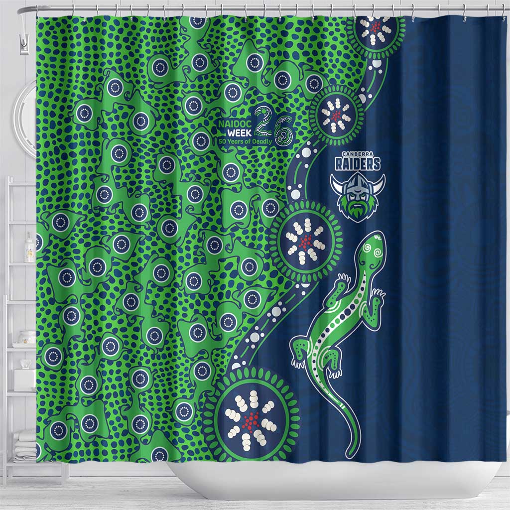 Canberra Raiders NAIDOC Week 2026 Shower Curtain Aboriginal Lizard Dot Painting - 50 Years of Deadly