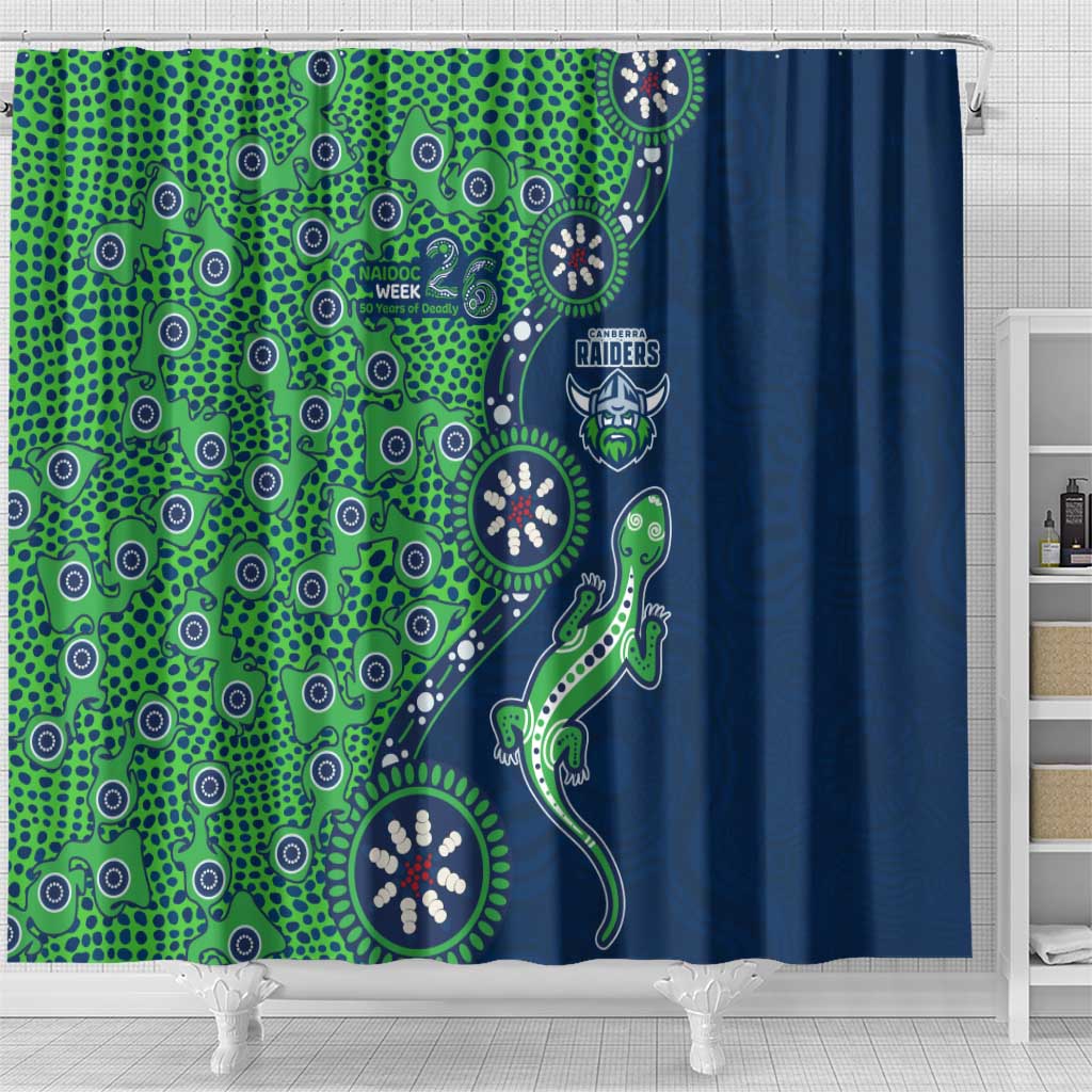 Canberra Raiders NAIDOC Week 2026 Shower Curtain Aboriginal Lizard Dot Painting - 50 Years of Deadly