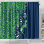 Canberra Raiders NAIDOC Week 2026 Shower Curtain Aboriginal Lizard Dot Painting - 50 Years of Deadly