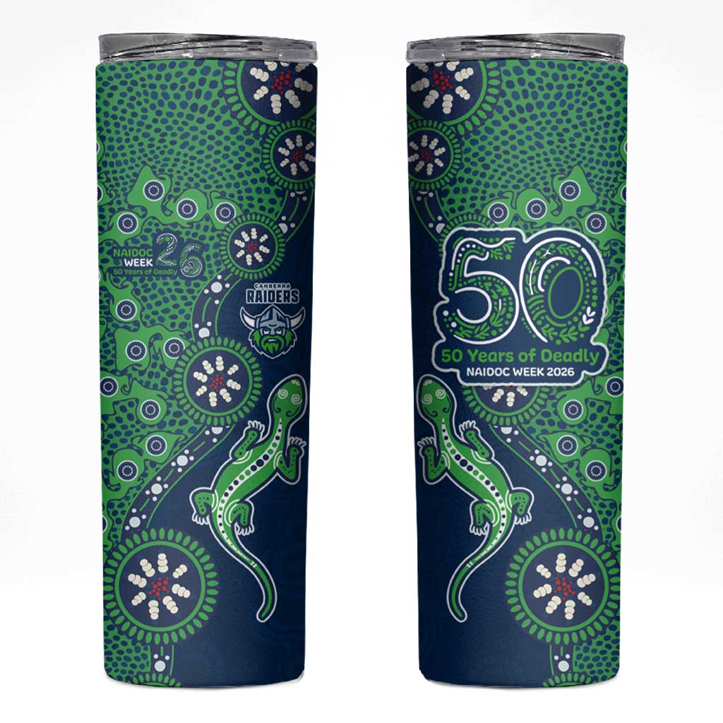 Canberra Raiders NAIDOC Week 2026 Skinny Tumbler Aboriginal Lizard Dot Painting - 50 Years of Deadly