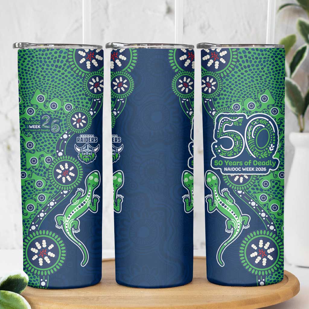 Canberra Raiders NAIDOC Week 2026 Skinny Tumbler Aboriginal Lizard Dot Painting - 50 Years of Deadly