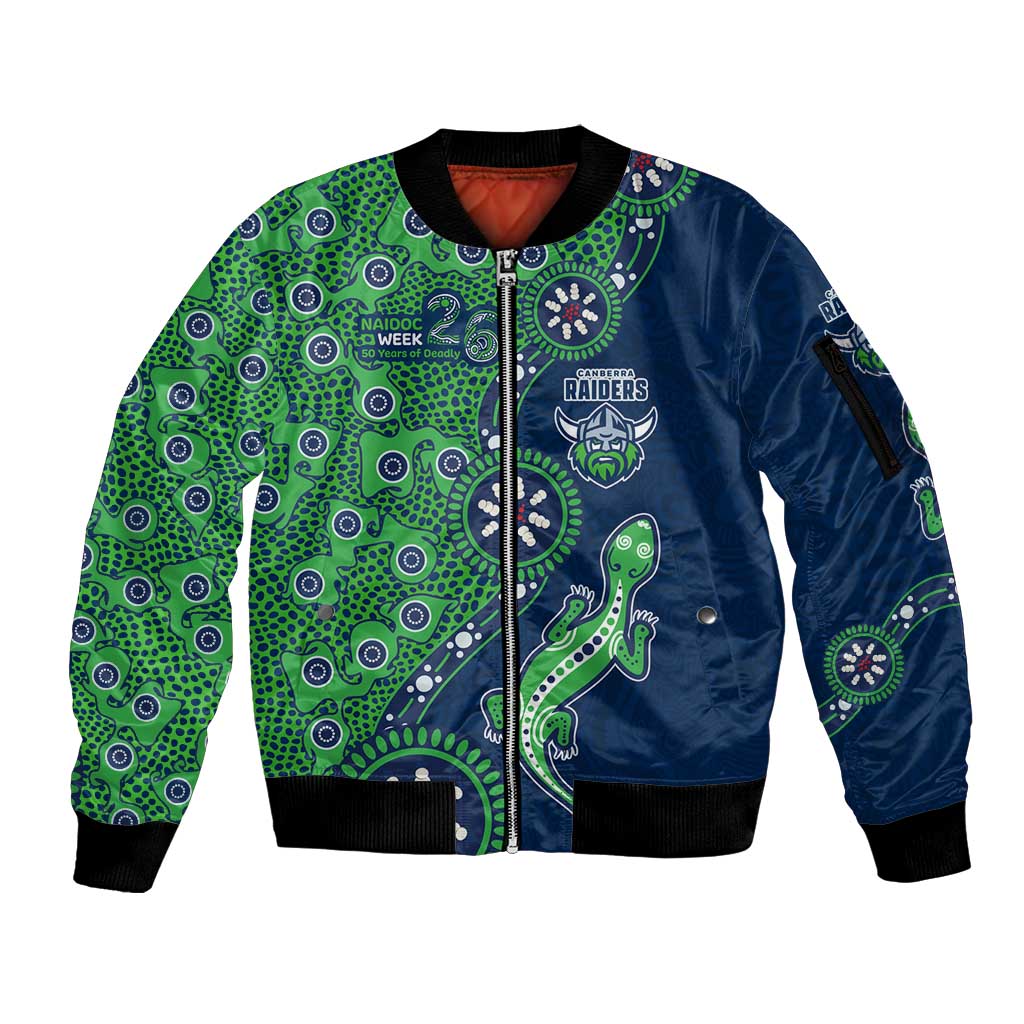 Canberra Raiders NAIDOC Week 2026 Sleeve Zip Bomber Jacket Aboriginal Lizard Dot Painting - 50 Years of Deadly
