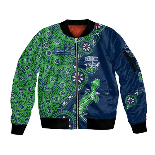Canberra Raiders NAIDOC Week 2026 Sleeve Zip Bomber Jacket Aboriginal Lizard Dot Painting - 50 Years of Deadly