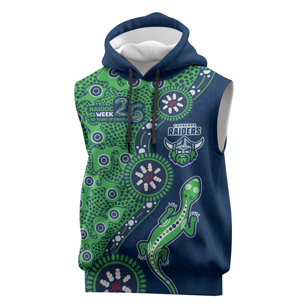 Canberra Raiders NAIDOC Week 2026 Sleeveless Hoodie Aboriginal Lizard Dot Painting - 50 Years of Deadly