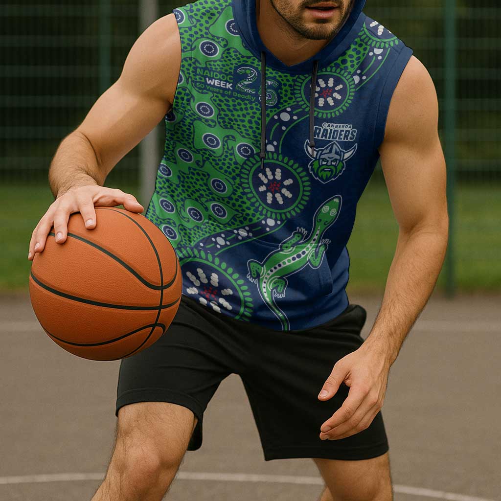 Canberra Raiders NAIDOC Week 2026 Sleeveless Hoodie Aboriginal Lizard Dot Painting - 50 Years of Deadly